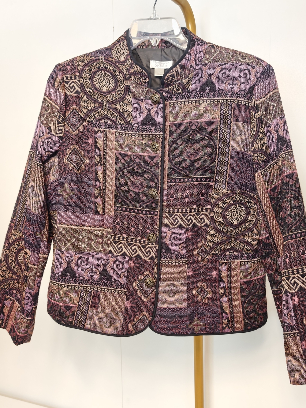 Christopher & Banks Vintage Purple Patchwork Tapestry Woven Jacket XL